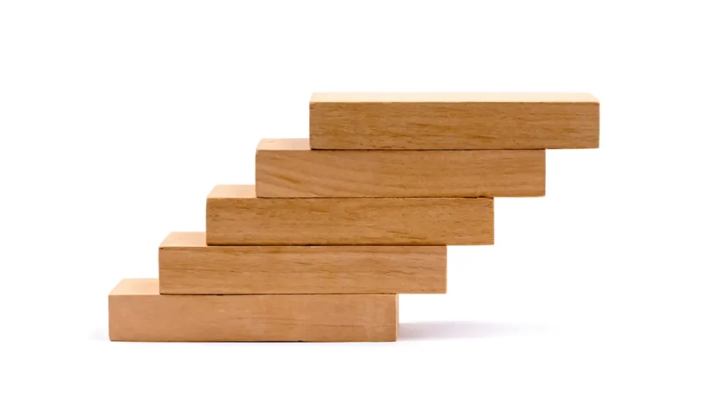 Wood block stacking as step stair