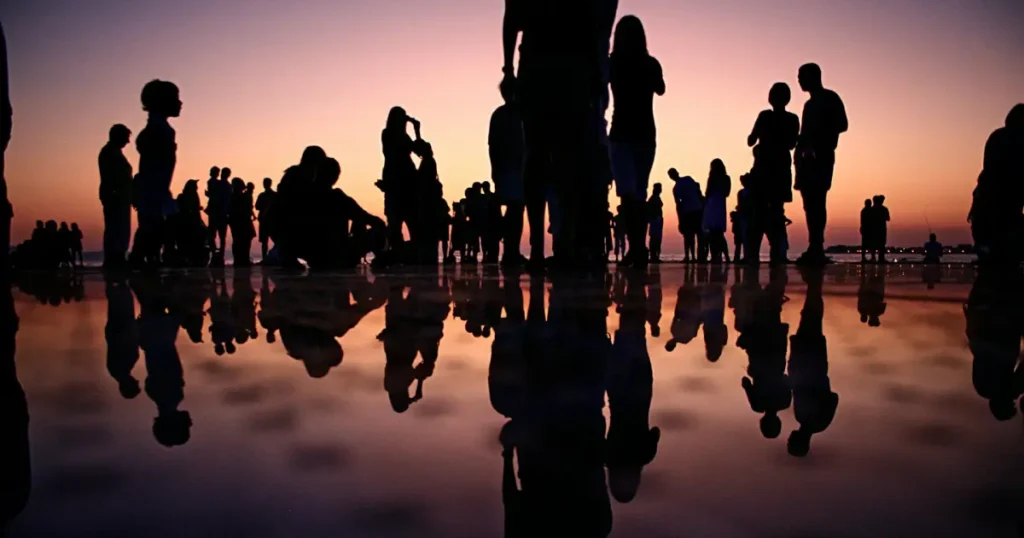 a group of people talking