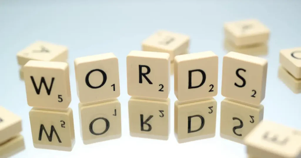 scrabble blocks with the word words (vocabulary)
